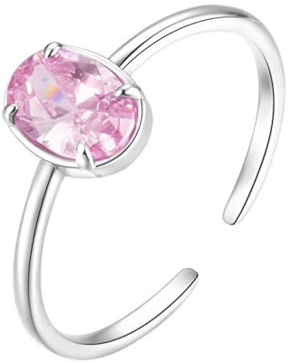 Whoiy Bandring Weißgold 585 Damen, Eheringe Verlobungsring 14k Echt Gold mit Kreierter Rosa Saphir Solitär Offen Trauringe für Frauen Größe 48 (15.3)