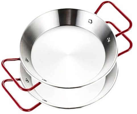 Ponixa Padella per paella in acciaio inox con manici rossi (22 cm for 1 person set of 2)