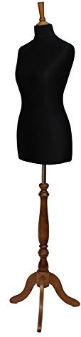 HUIBBGO Busto de maniquí de sastrería de Mujer Talla 8, Jersey Negro, Soporte de trípode de Madera de Rosa de la India