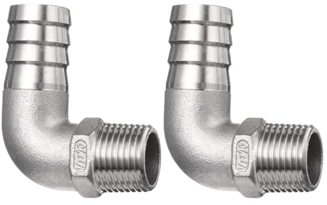 sourcing map 2 raccordi a gomito a 90 gradi per tubo flessibile da 2 cm x 1/2 NPT maschio in acciaio inox raccordi per tubo dell'aria accoppiatore adattatore connettore filettato per acqua,