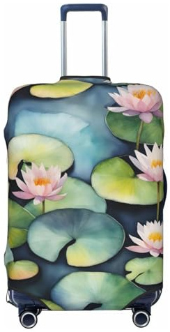 SDFHU Housse de protection personnalisée pour valise, élastique et lavable Motif lys Noir, noir, Large