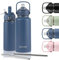 moon bottles - Insulated Water Bottle with Straw - Stainless Steel Sports Drink Bottle, Thermal Flask, 24hr Cold, 12hr Hot, Double Walled, Metal Straw, Silicon Spout, UK Company (1L, Blue)