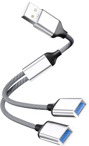 Powice Distribuidor US B, divisor US B, divisor US B 1 a 2, cable US B2.0, adaptador US B, conector doble USB adecuado para la transferencia de datos a través de la extensión de interfaz USB, color
