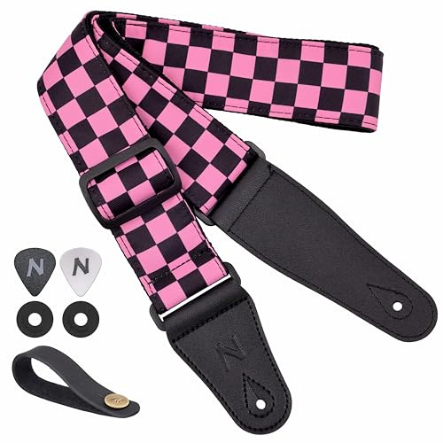 Nefelibata Gitarrengurt, 2 breit, doppellagig, Baumwolle, originelles Design, verstellbare Gitarrengurte mit langen Lederenden für Bass, Elektro und Akustik, tolles Geschenk für Kinder