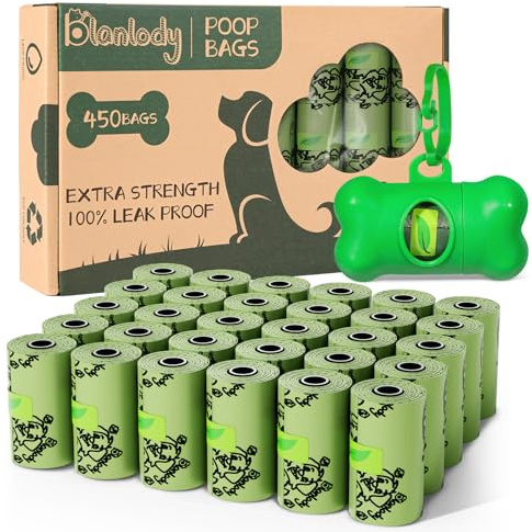 Blanlody Bolsas Caca Perro Biodegradables 450 Pcs Bolsas Perro Caca Bolsa Excrementos Perros Extra Grueso Y A Prueba De Fugas，Perfumado Sacos Cao Dejetos Con Porta Apto Para Uso En Exteriores 30*22Cm
