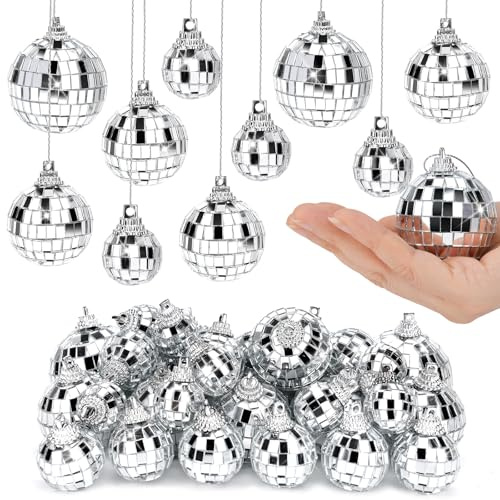 32 Pezzi Palla da Discoteca per Torte Decorazioni, 4 Taglie Mini Disco Ball Decorazioni, Palla Discoteca Stroboscopica Specchio Decorativo Sfera per Feste e Matrimonio
