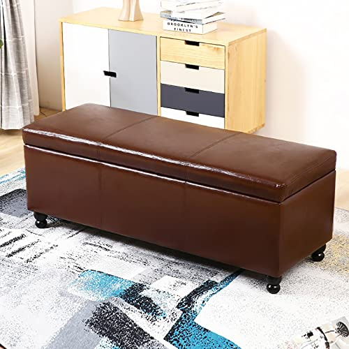 Modern läderförvaring puff för vardagsrum rektangulär lyftbänk massivt trä multifunktionell skoförvaring ottoman D 80 cm snygg hem möbler del