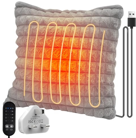 Electric Heated Cushion, USB Heated Seat Cushion, Heated Pillow Cushion, Beheizte Sofakissen, Electric Heating Pad for Back Pain Relief, Heated Sofa Cushion for Heated Back Support, 45x45cm (Gray)