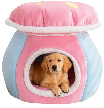 Dubbulon Caverne pour Chat, Niche pour Chien en Forme de Champignon Partiellement Fermée, Lit Douillet Et Confortable pour Chat, pour Chiot et Animal, Intérieur, Salon, Chambre, Balcon, Appartement