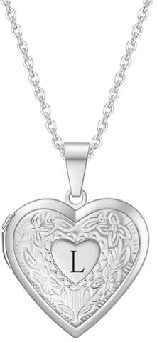 HIJONES Dam herr rostfritt stål kärlek hjärta medaljong halsband öppen vänteläge foto initial graverad hänge födelsedagspresent, Rostfritt stål, metall