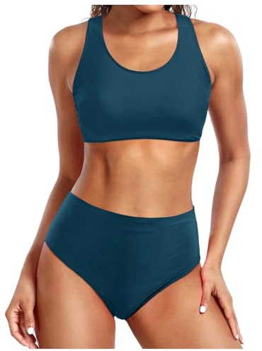 Générique Maillot de Bain Bikini Femme 2 Pièces Amincissant Maillot de Bain Femme Débardeur Brassière avec Short de Plage Taille Haute Sport Natation Piscine Vacances