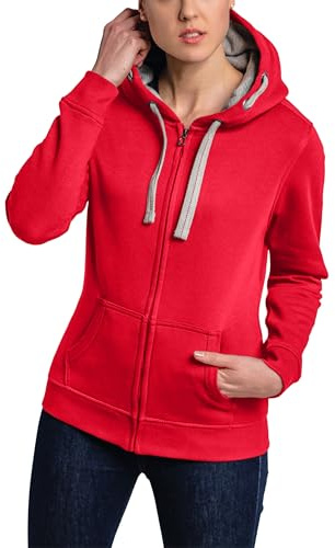 HRM Damen Hooded Jacket, himbeere, Gr. XL I Premium Kapuzenjacke Damen mit Kontrast-Innenfutter I Basic Hoodie mit Reißverschluss I Zip Hoodie I Hochwertige & nachhaltige Damen-Oberteile