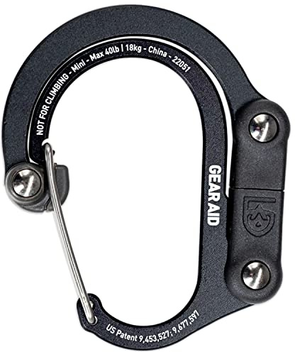 GEAR AID HEROCLIP Carabiner Clip and Hook (Mini) for Travel, Luggage, and Small Bags, Stealth Black