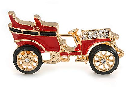 Petite broche de voiture vintage rétro classique années 1920 30 en émail rouge/noir en métal doré – 35 mm de diamètre, taille unique, émail, diamante