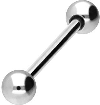PIERCINGLINE Chirurgenstahl Barbell 2 KUGELN Piercing Stab Brust Intim Ohr Zunge Silberfarben 4 x 1,2 x 10 mm