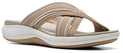 Clarks womens Mira Isle Slide Sandal, Sand Combi Textile, 9.5 Wide US