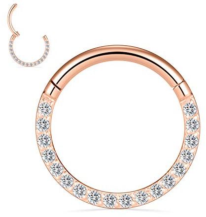 AROWRO 18G 16G 14G Nasenbügelring Septum Clicker Daith Ohrringe CZ Opal Nasenringe Knorpel Daith Muschel Helix Tragus Piercing Schmuck 316L Chirurgischer Stahl