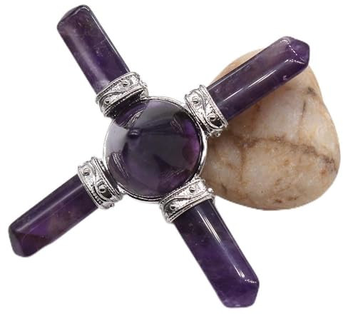 MCWJ Silver Plated Hexagonal Column With Round Pyramid Energy Conversion Pendant Natural Amethysts Jewelry