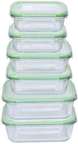 Alpina Tarros con tapa – Cristal – 12 piezas – Recipiente de cristal – Caja de almacenamiento – Microondas, congelador, sobre y lavavajillas – 3 tamaños