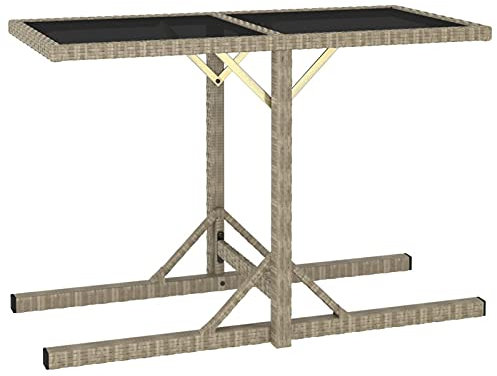 Tidyard Trädgårdsbord, terrassbord, balkongbord, campingbord, festbord, matbord, trädgårdsmöbler, bord för trädgård, terrass och balkong, beige, 110 × 53 × 72 cm, glas och polyrotting