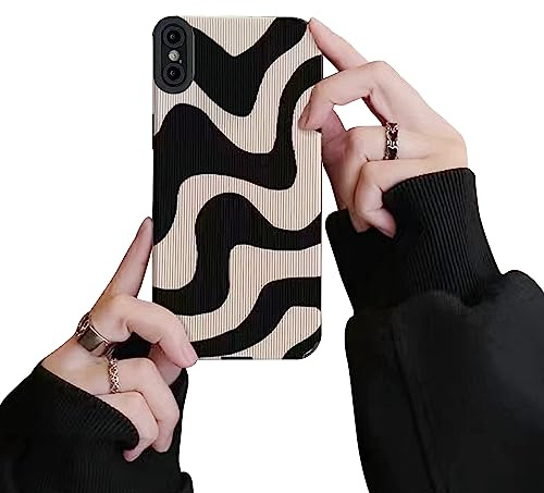 Ownest Handyhülle Kompatibel mit iPhone X Hülle/iPhone XS Fashion Wave Simple Cute Zebra Stripes Aesthetic Muster Wellen Design Men Frauen Mädchen TPU PC Weiche Silikon Kamera Schutzhülle