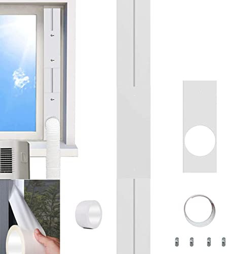 JIANZHENKEJI Mobile Air Conditioner Sliding Window Seal Sash Kit for Portable Unit,Air Con Exhaust Hose with 5.9 Inches Diameter,Adjustable Max Length to 60 Inch, White (M-AC-WS4-01)