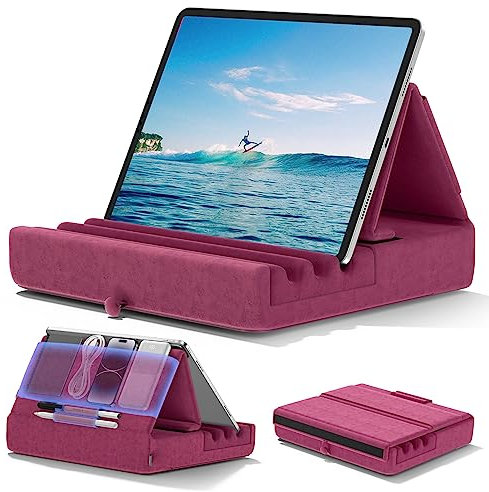 KDD Tablet Halter Kissen, Faltbarer Ipad Ständer für Schoß Bett Schreibtisch - Tablet Weicher Kissenhalter mit Tasche & Stylus Halterung für Ipad Pro 12.9 10.5 9.7 Air Mini 6 5 4 E-Reader Lila