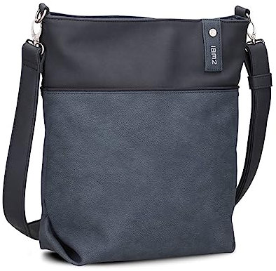 Zwei Damen Umhängetasche Jana J12 Crossbody Bag 9 L Handtasche Bicolor Canvas-Stil passender Kosmetikbeutel extra Schultergurt & Schlüsselband, Schultertasche DIN-A4 passend (nubuk-ink)