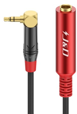 J&D Câble Adaptateur Audio Stéréo TRS 1/4 Pouce vers 1/8 Pouce, Adaptateur Audio Stéréo 6,35 mm Femelle vers 3,5 mm Mâle pour Casque, Amplificateurs, Guitare, Ampli, 30 cm, Rouge