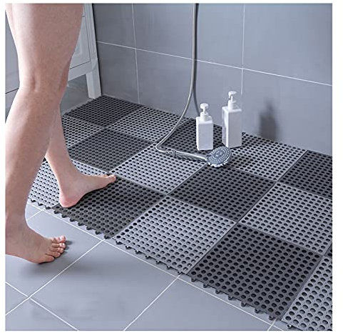 duschmatte rutschfest badematte rutschfest badematte Holz rutschfeste PVC-Bodenmatte mit ausgehöhltem Abfluss, Spleiß-Schwimmbad-Sauna-Badezimmerteppich, 4 Farben (Farbe: Grau + Dunkelgrau,