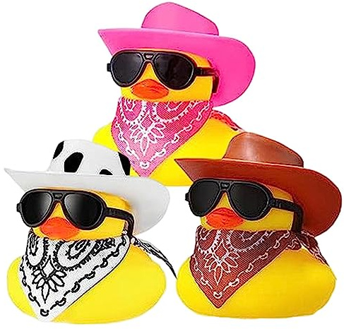 3Stk Cowboy-Quietscheente – Gummiente Für Das Armaturenbrett Auto | Lustige Badeente Mit Cowboyhut | Neuartige Badeente Mit Cowboyhut, Schal Und Sonnenbrille | Badewannen-Zubehör, Spielzeug-Ornament
