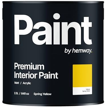 Hemway - Premium Interior Paint - Spring Yellow 2.5 L | Indoor Matt Finish, Acrylic & Water-Based Emulsion | Quick Dry & High Coverage for the Kitchen, Bathroom & Bedroom
