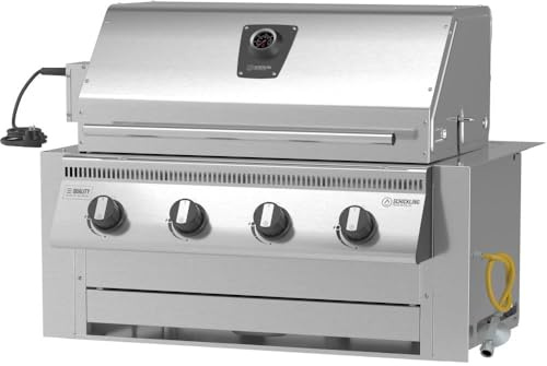 Einbau Gasgrill Hermann XL - Pro Edelstahl Einbaugrill mit Einfassung, Deckel und Drehspieß für Outdoor Küche Grillküche – Fettwanne mit Frontauszug – 4x5kW Brenner – Made in Germany