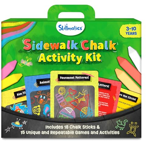 Skillmatics Sidewalk Chalk Activity Kit - Creative Outdoor Fun with 18 Washable Chalk Sticks, 15 Activities & Games for Kids, Gifts for Boys & Girls Ages 3, 4, 5, 6, 7, 8, 9, 10