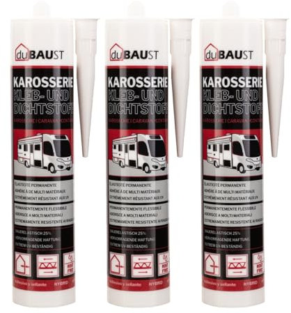 dubaust Lot de 3 tubes de colle de montage pour voiture, camping-car, intérieur et extérieur, résistant aux UV, adhérence sur toutes les surfaces, colle de carrosserie caravane, mastic d'étanchéité