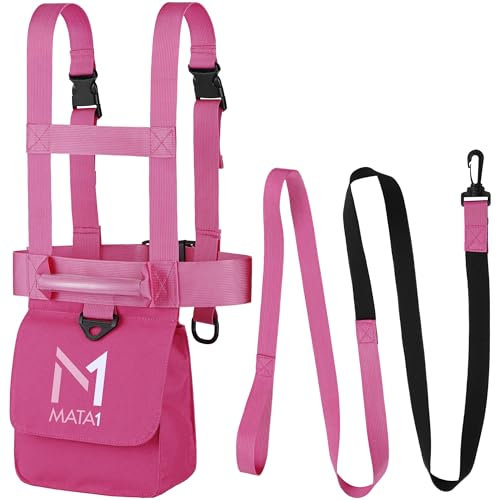Mata1 Ski- und Snowboard-Trainingsgurt für Kinder – Rosa – 2 elastische Bungee-Gurte zum Lenken und Erlernen der Geschwindigkeitskontrolle – Ski-Trainer-Rucksack