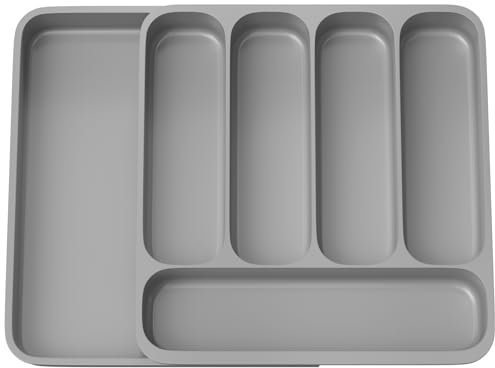 Ghazpmuk Portaposate da Cassetto, Porta Posate Cucina Cassetto, Organizer Cassetti Cucina, Organizer per Posate, Portaposate a Cassetto Espandibile, Porta Posate Espandibile per Cassetto, Grigio