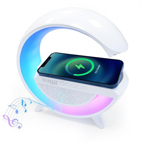 Technaxx 126180 Altoparlante Bluetooth v5.3 con Luce LED e Ricarica Wireless, TX-264 Bianco
