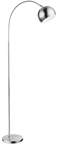 LED Stehleuchte Kugel Bogenleuchte chrom Wohnzimmerleuchte stehend, Metall nickel-matt, Schirm beweglich, 1x E27 Fassung, HxLxB 150x58x24,5 cm
