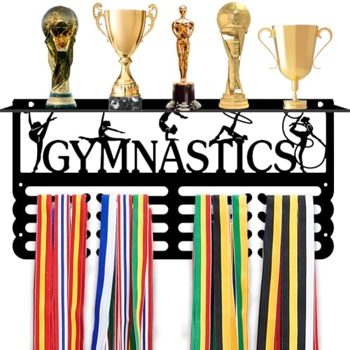 PH PandaHall Gymnastics Medaillenaufhänger Trophäenregal Organizer 4 Linien Wand Montiert Sport Medaille Aufhänger Display Für Mädchen Wettbewerb Geschenk 40x20cm