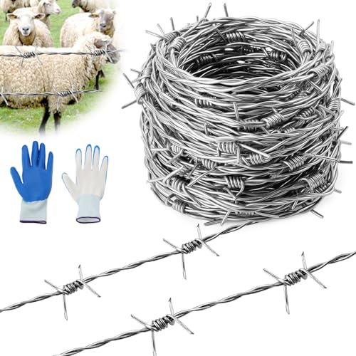 Mbsomnus taggtråd 18 meter taggtråd rulle varmförzinkad 1,8 mm taggtråd staket med handskar taggar för betesstaket trädgårdar balkong gårdsväggar gör-det-själv hantverk basebollträ