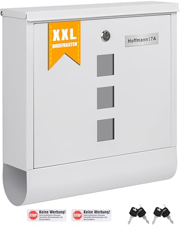 Zedelmaier Briefkasten personalisiert, Mailbox mit Zeitungsfach, Weiß | Wandbriefkasten,Lasergravur personalisiert Edelstahl-Namensschild mit Hausnummer,DIN C4,4 Schlüssel,wasserdicht,keine werbung