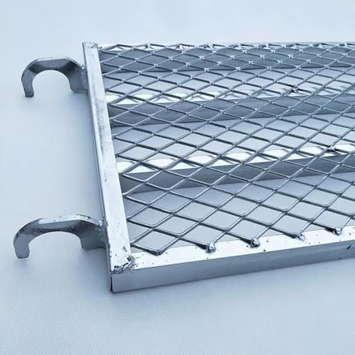 Andamio Tablón de Andamio Engrosado con Gancho en El Extremo, Plataforma de Trabajo de Acero Galvanizado con Red Antideslizante, Tablón de Escalera de Andamio Portátil Duradero