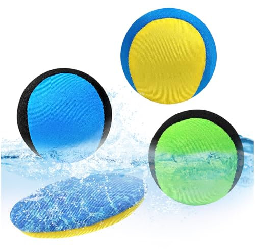 Audasi Water Bouncing Balls, 4Pcs Skipping Water Balls and Disc Set Soft Quick-drying Water Jumping Ball with Disc Grip Bounce Ball Summer Swim Toys for Beach Swimming Pool River Lake