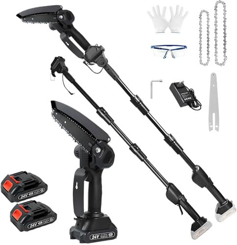 IINCOOY Scie À Branches Hautes Électrique sans Fil Sécateur Électrique Rechargeable Scie Télescopique De 1,8 M Outil De Jardin(2Battery)