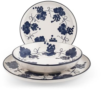 H&H – Vajilla Provence de 18 Piezas en Stoneware Decorado – Servicio de Mesa para 6 Personas con Platos de 26, 20,5 y 20 cm – Apta para Lavavajillas y Microondas