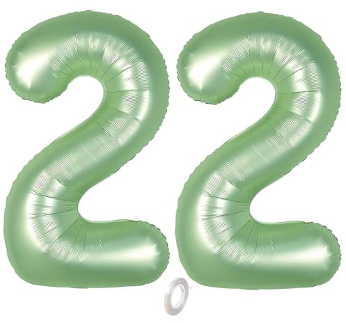 Balorise 40 Inch Giant Aluminum Balloon Green Number 22, Inflatable Helium, Large Number 0-9, 10-100 (101 cm), Foil Balloons Decoration for Birthday Party and Wedding