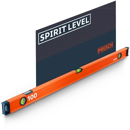 Presch Niveau à Bulle 100cm - Fiole incassable avec pente 2% - Fenêtre de lecture verticale - Embouts antidérapants innovants - Surface de mesure précise