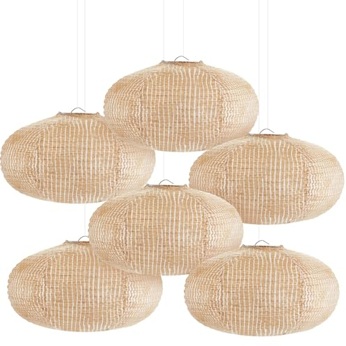 Hortsun 6 Pcs Print Burlap Oval Paper Lanterns 8 Inch Boho Chinese Paper Lanterns Decorative Farmhouse Classroom Decor Home Sweet Classroom Birthday Party Ceremonial Event (8 Inch)