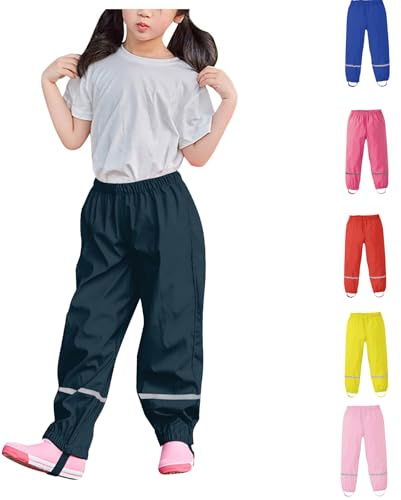 Generisch Regenhose Kinder für Jungen und Mädchen Matschhose Softshellhose Winddicht Wasserdicht Matschanzug Outdoor Fahrrad Regenbekleidung Mit Füßen Baby und Jugend​ Unisex, Dunkelblau, 140
